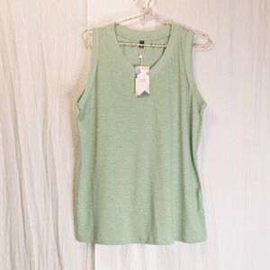 SUNBS Womens Loose Fit V-Neck Tank Top Heathered Light Green Large